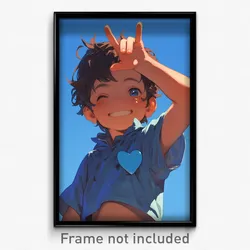 Art Poster - Boy Feeling Joy Wearing Blue Heart Button (Print)
