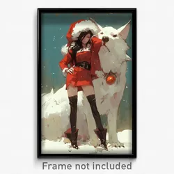 Art Poster - Woman Feeling Helpless Wearing Husky Santa Costume (Print)