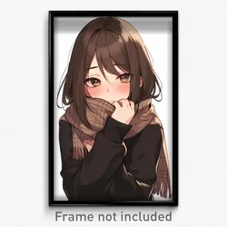 Anime Art Poster - Girl Feeling Possessive Wearing Handmade Brown Scarf (Print)