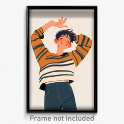 Art Poster - Boy Feeling Thankful Wearing Carefree Striped Shirt (Print)