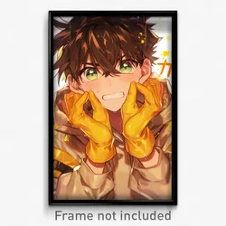 Anime Art Poster - Boy Feeling Mixed Up Wearing Bumpy Yellow Gloves (Print)