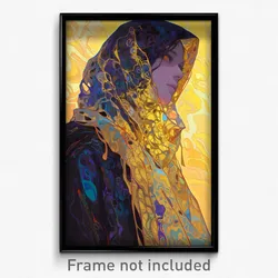 Art Poster - Woman Feeling Longing Wearing White Yellow Scarf (Print)