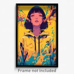 Anime Art Poster - Woman Feeling Hatred Wearing Well Worn Yellow Hoodie (Print)