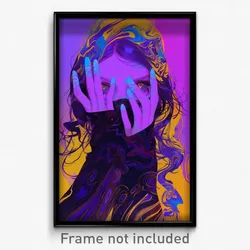 Art Poster - Woman Feeling Dazed Wearing Academic Purple Gloves (Print)
