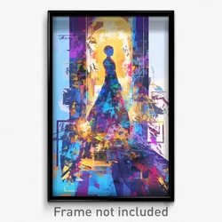 Art Poster - Man Feeling Astonished Wearing Slim Multicolored Dress (Print)