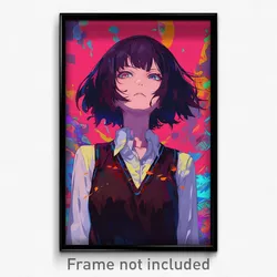Anime Art Poster - Girl Feeling Indifference Wearing Worn Collared Vest (Print)