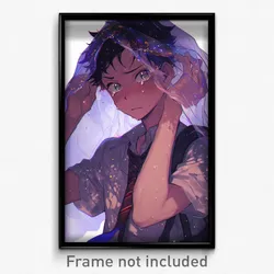 Anime Art Poster - Boy Feeling Remorse Wearing Sparkling Veil (Print)