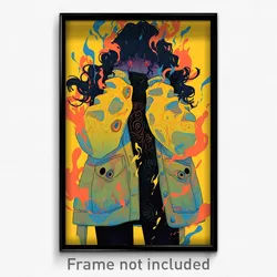 Anime Art Poster - Woman Feeling Neglect Wearing Large Yellow Jacket (Print)