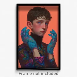 Art Poster - Boy Feeling Self Confident Wearing Scientific Mittens (Print)