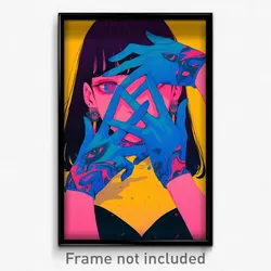 Anime Art Poster - Girl Feeling Charity Wearing Quirky Blue Gloves (Print)