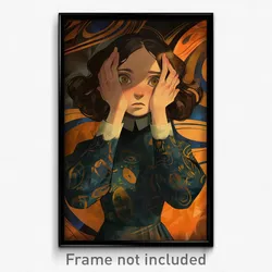 Art Poster - Girl Feeling Rattled Wearing Kaleidoscopic Collared Dress (Print)
