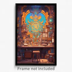 Art Poster - Wooden Workshop (Psychedelic Trippy Weird 11x17 Print)