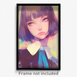 Anime Art Poster - Girl Feeling Brooding Wearing Scholarly Blue Neckwear (Print)