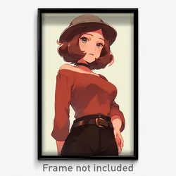 Anime Art Poster - Girl Feeling Disappointment, Illustrious Brown Pants (Print)