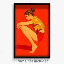 Art Poster - Girl Feeling Annoyed Wearing Wooden Red Shorts (Print)
