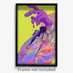 Anime Art Poster - Man Feeling Interest Wearing Modern Purple Gloves (Print)