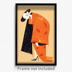Art Poster - Woman Feeling Stubborn, Able Orange Kimono (Art Print)