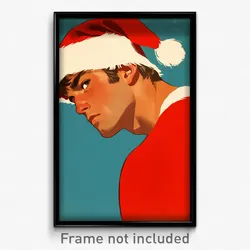 Movie Art Poster - Man Feeling Curiosity, Famous Santa Hat (Retro Film Print)