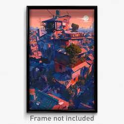 Art Poster - Imperfect Rooftops (Psychedelic Trippy Weird 11x17 Cartoon Print)