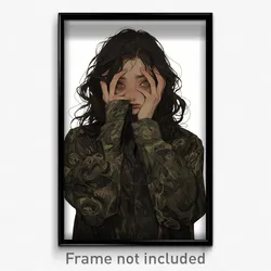 Anime Art Poster - Woman Feeling Bored Wearing Bumpy Tented Shirt (Print)