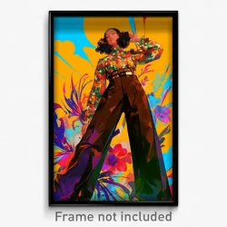 Art Poster - Woman Feeling Enthusiasm Wearing Quirky Brown Pants (Art Print)