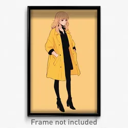 Anime Art Poster - Woman Feeling Charity Wearing Imaginative Yellow Coat (Print)