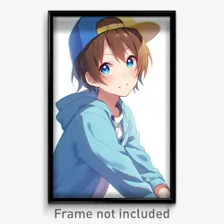 Anime Art Poster - Boy Feeling Interest Wearing Carefree Aqua Headwear (Print)