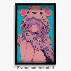 Anime Art Poster - Girl Feeling Sullenness Wearing Warped Animal Costume (Print)