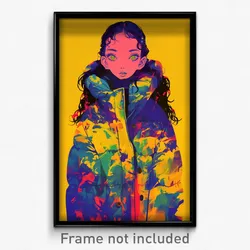 Art Poster - Girl Feeling Surprise Wearing Shadowy Winter Coat (Art Print)