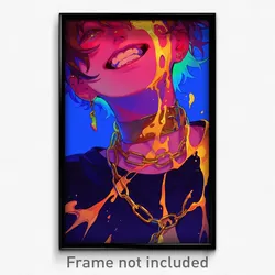 Anime Art Poster - Boy Feeling Grinning Wearing Spectacular Gold Choker (Print)