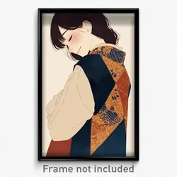 Art Poster - Woman Feeling Satisfaction Wearing Grand Cardigan Vest (Art Print)