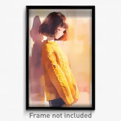 Anime Art Poster - Girl Feeling Bliss Wearing Tattered Yellow Sweater (Print)