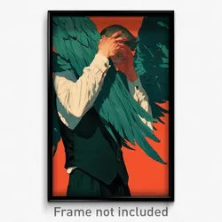 Movie Art Poster - Man Feeling Tension, Thick Green Wings (Retro Film Print)