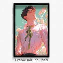 Anime Art Poster - Man Feeling Mixed Up Wearing Flowery Green Ribbon (Print)