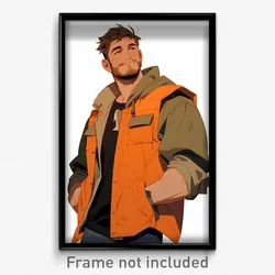 Anime Art Poster - Man Feeling Trust Wearing Urban Orange Vest (Print)