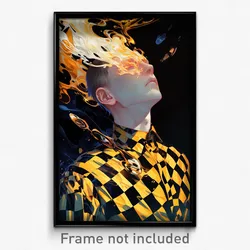 Anime Art Poster - Boy Feeling Dominant Wearing Golden Checkered Shirt (Print)