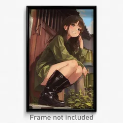 Anime Art Poster - Girl Feeling Happiness Wearing Black Rubber Boots (Print)