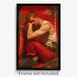 Art Poster - Man Feeling Shy Wearing Wild Red (Art Print)