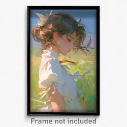 Anime Art Poster - Girl Feeling Gloomy Wearing Soft White Bowtie (Print)