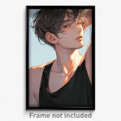 Anime Art Poster - Boy Feeling Tenderness Wearing Lovely Black Tank Top (Print)