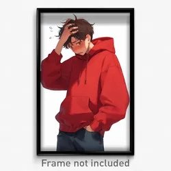Anime Art Poster - Man Feeling Bewildered Wearing Heavenly Red Hoodie (Print)