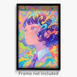 Art Poster - Girl Feeling Relieved Wearing Kaleidoscopic Necktie (Art Print)