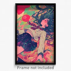 Anime Art Poster - Girl Feeling Infatuation, Small Diagonal Striped Necktie