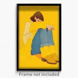 Art Poster - Woman Feeling Insecurity Wearing Fluffy Yellow Footwear (Art Print)