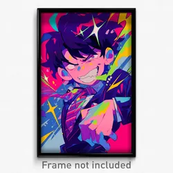 Anime Art Poster - Boy Feeling Cheeky, Whimsical Diagonal Striped Necktie
