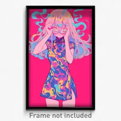 Anime Art Poster - Girl Feeling Frustrated Wearing Rosy China Dress (Print)