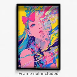Art Poster - Girl Feeling Expectancy Wearing Advanced Pink Bow (Art Print)