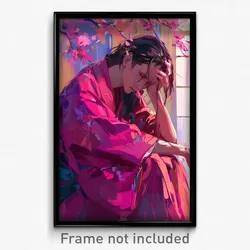 Art Poster - Man Feeling Disappointment Wearing Majestic Pink Kimono (Art Print)