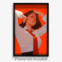 Art Poster - Woman Feeling Frustrated Wearing Vivid Orange Necktie (Print)