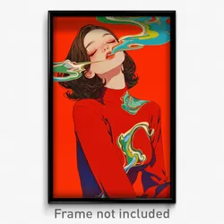 Art Poster - Girl Feeling Bliss Wearing Crafty Red Dress (Art Print)